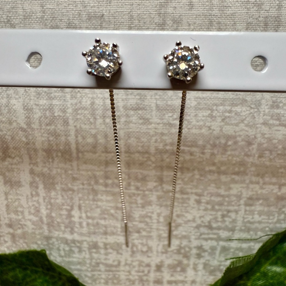 New White Gold-Plated S925 0.5ct Moissanite Threader Earrings 💎 - Picture 2 of 5